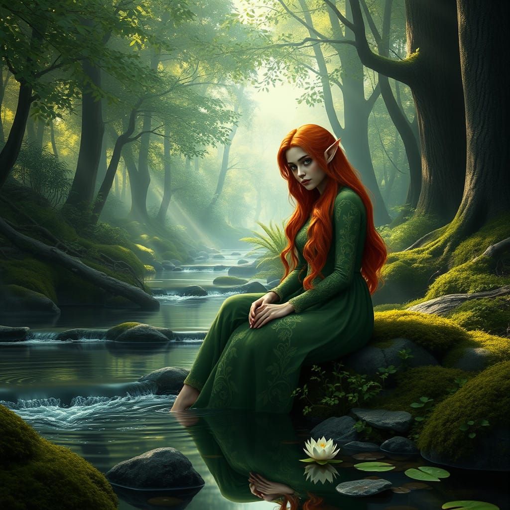 Serene Forest Guardian in Red