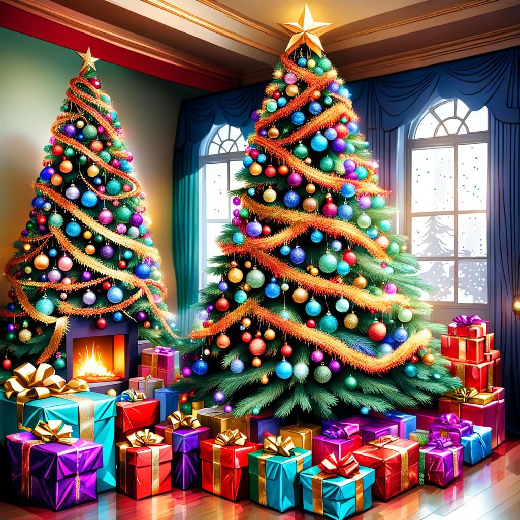 Vibrant Christmas Tree with Sparkling Ornaments and Luxuriou...