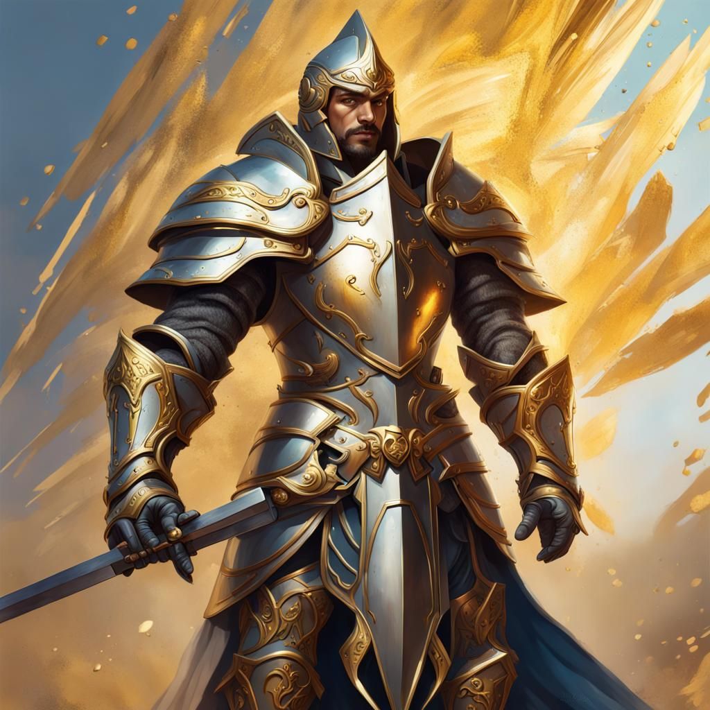 Fantasy Paladin in Steel and Gold: Hyperrealistic Concept Ar...