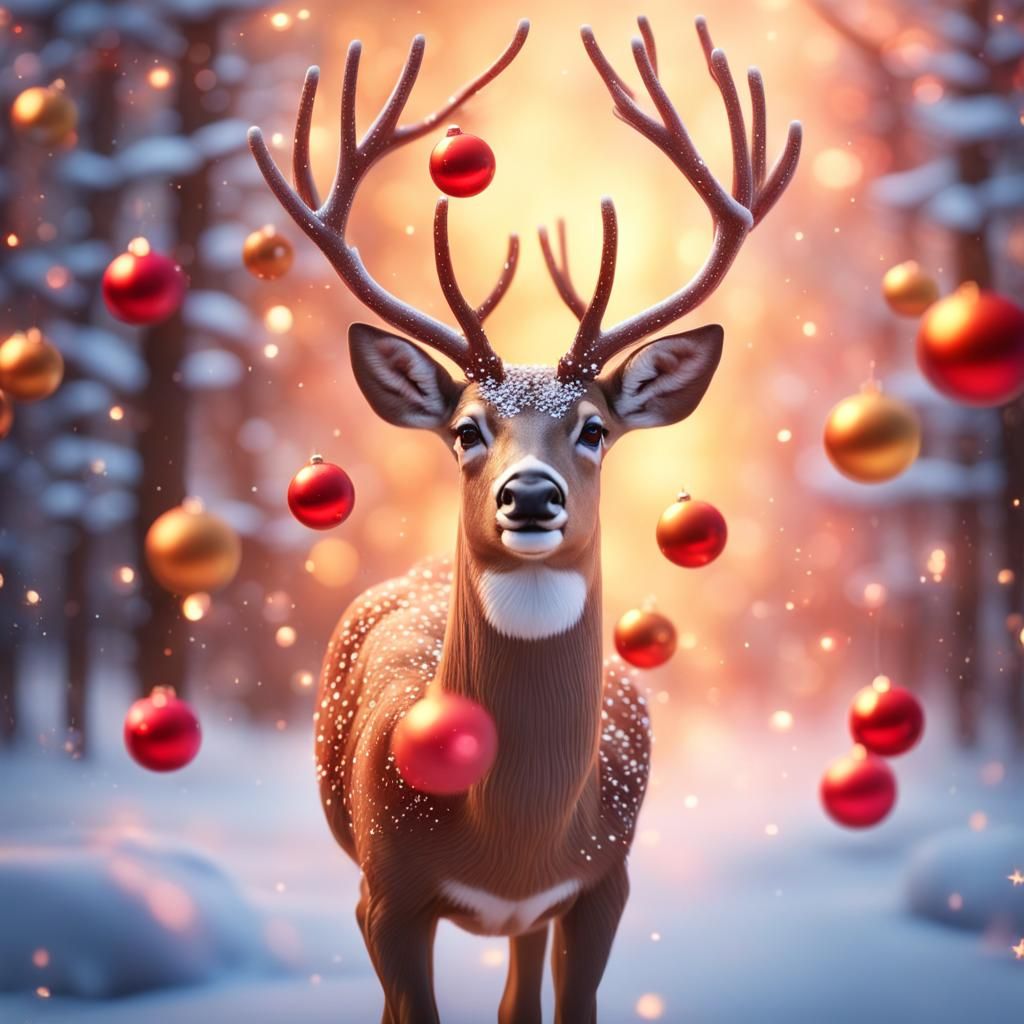 Hyperrealistic Reindeer with Christmas Lights in Liquid Art