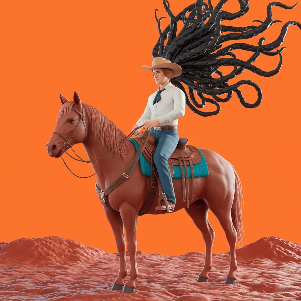 Cowboy with Tentacle Hair in Anime Style
