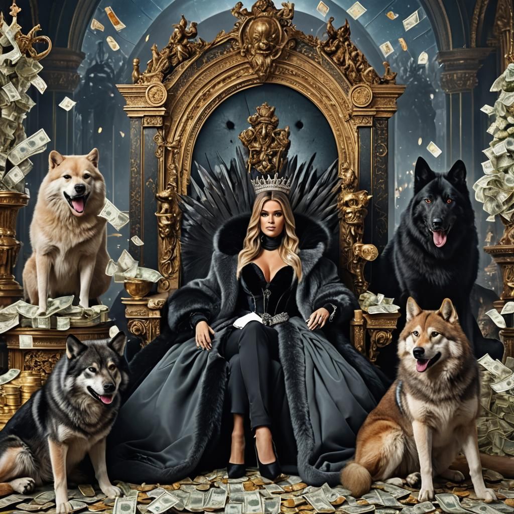 Cinderella on Throne with Wolves: Digital Matte Painting