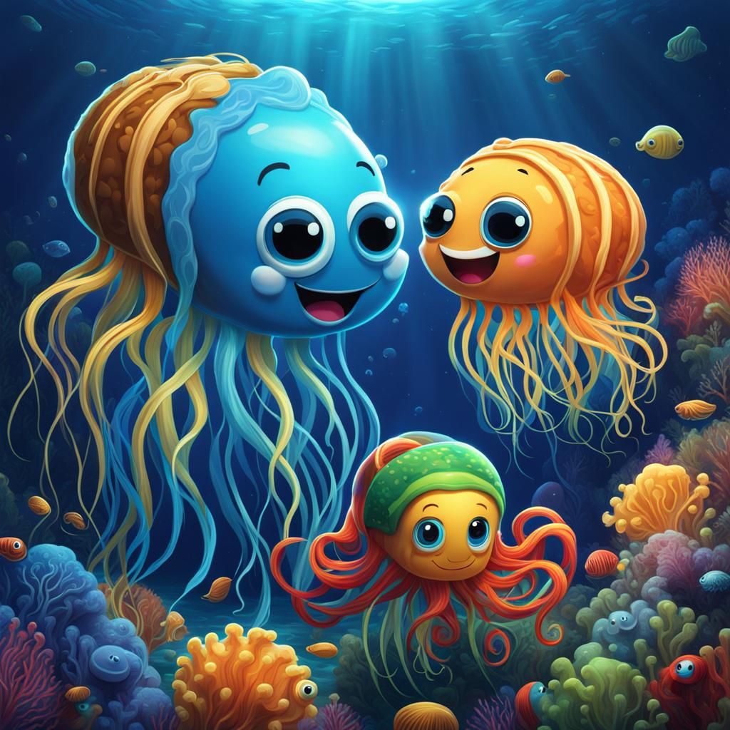Cartoon Peanut Butter Jellyfish with Rasta Tentacles