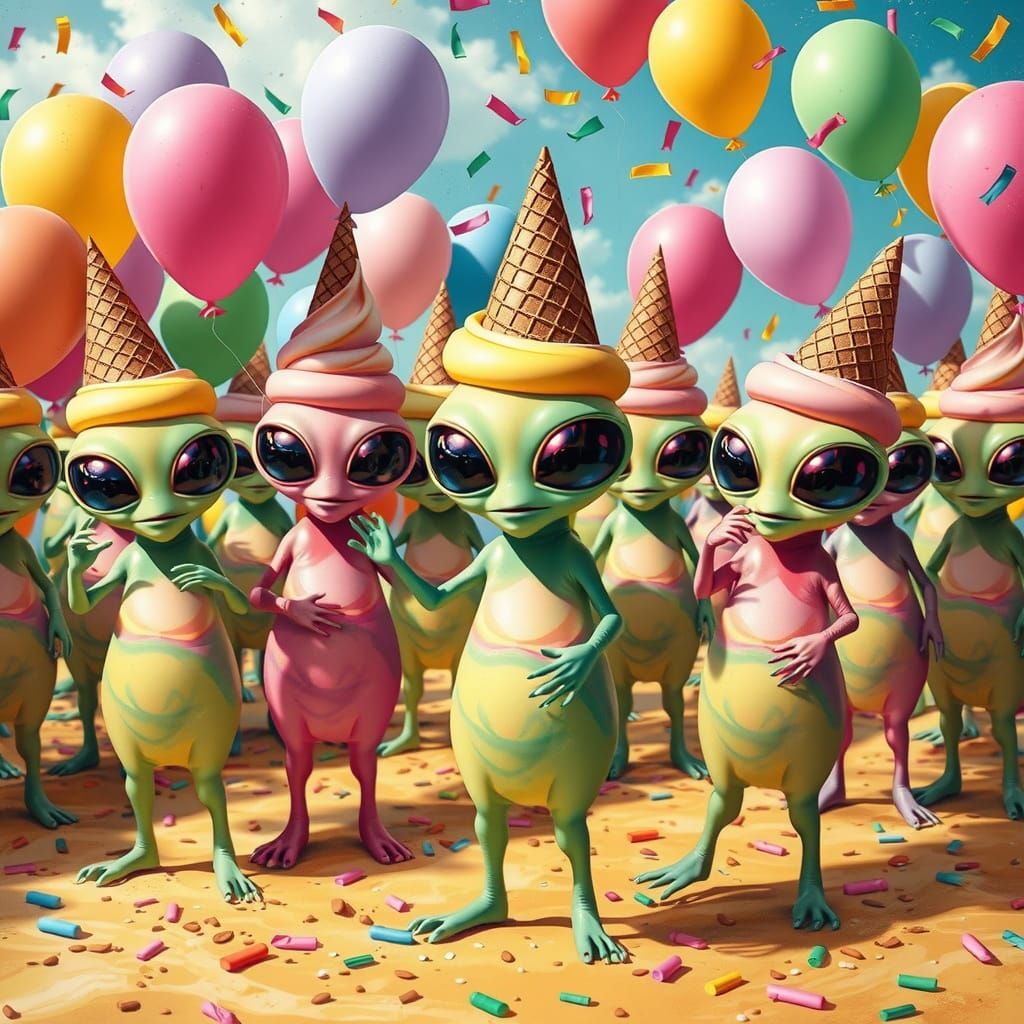 Ice Cream Alien Party in Pop Art Style