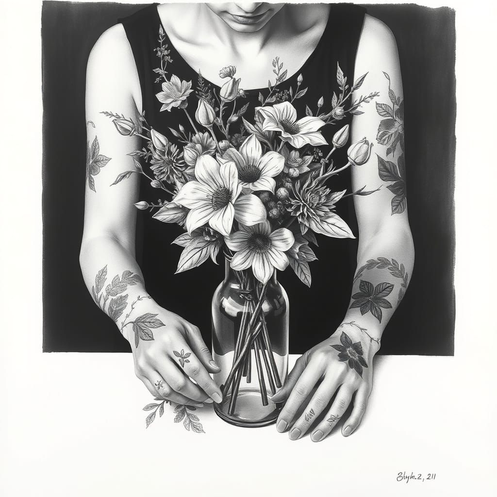 Woman in Harmony with Floral Tattoos