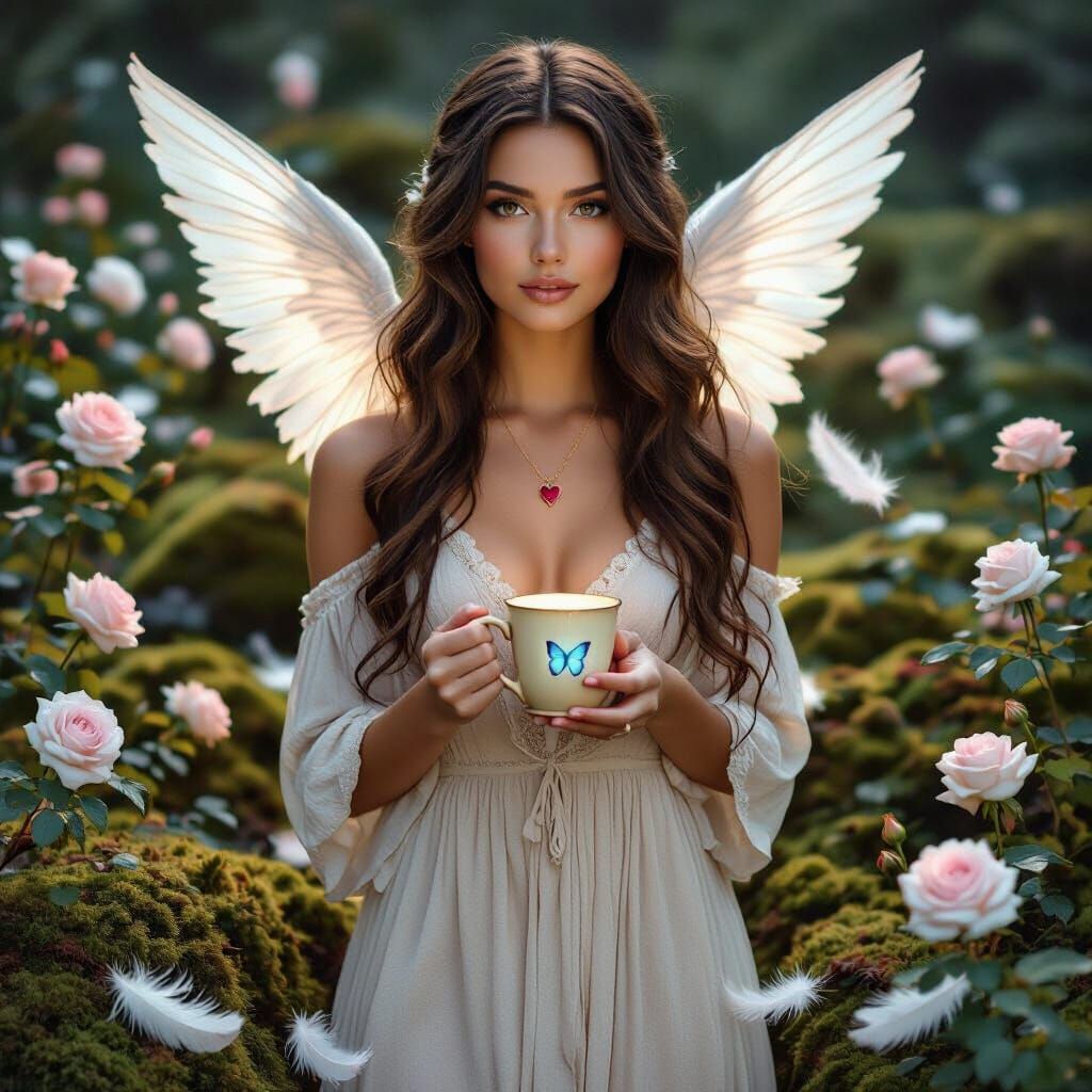 Woman with Roses and Butterfly, Digital Painting