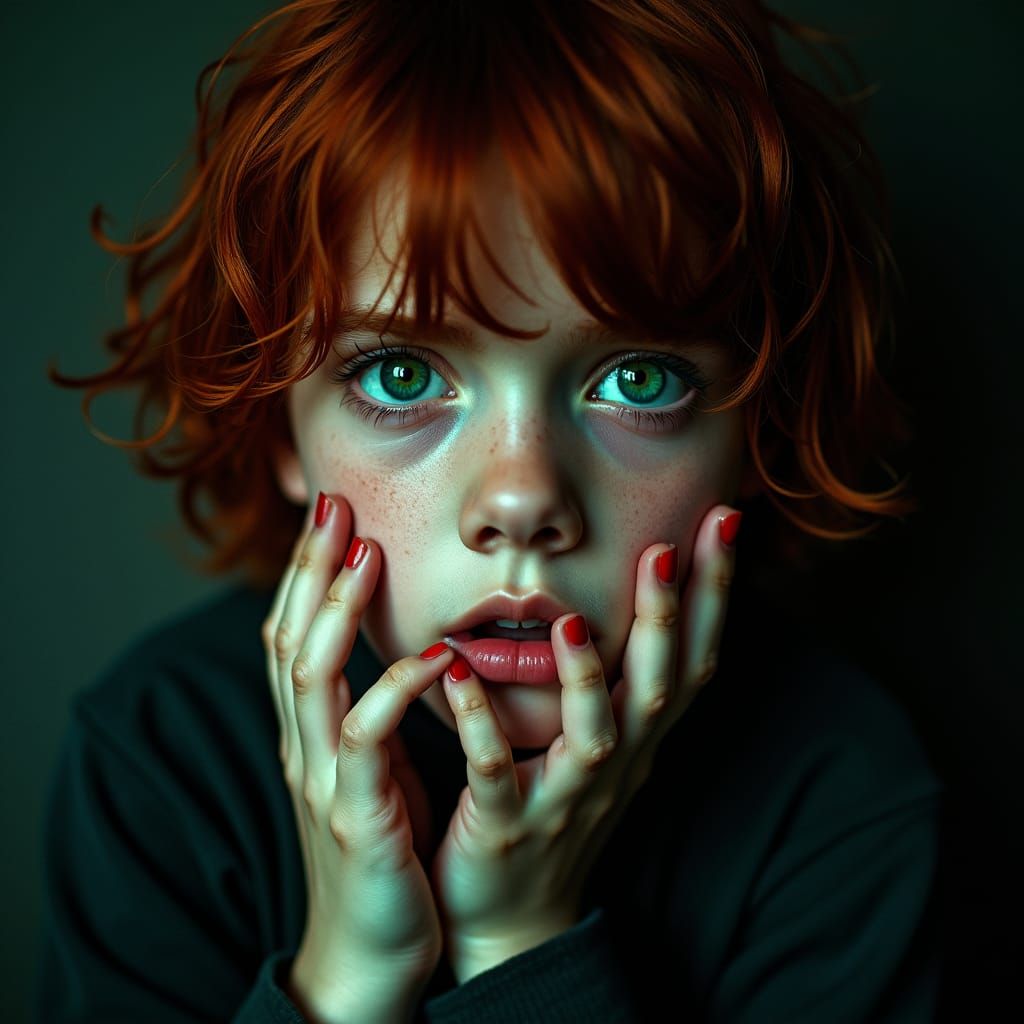 Pale Androgynous Boy with Emerald Eyes, Cinematic Portrait