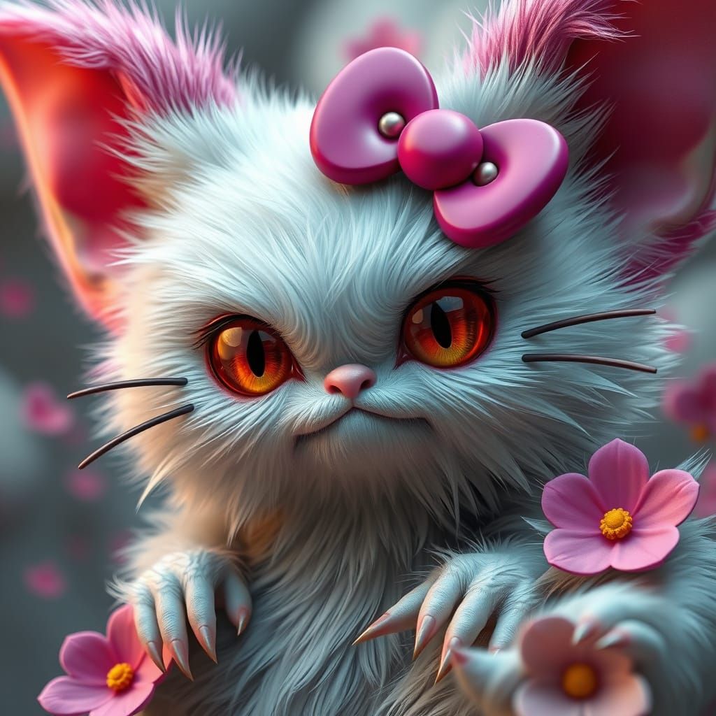 Hello Kitty Reimagined as Fluffy Gremlins