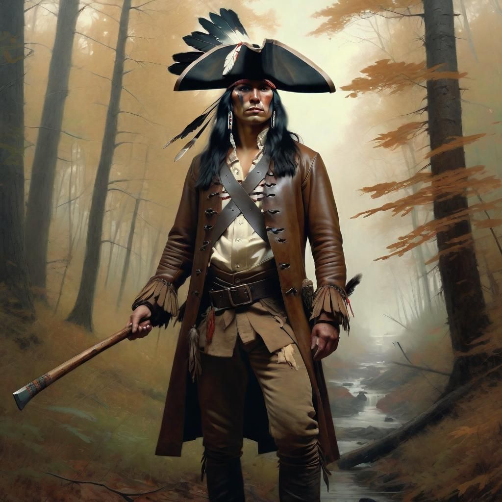 Iroquois Man in French Attire, Photorealistic Matte Painting