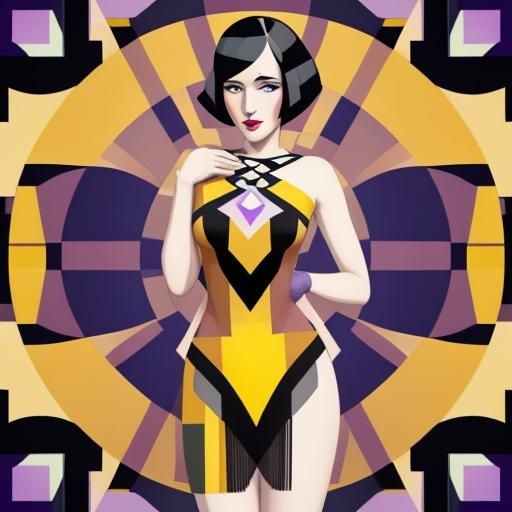 Cubist Flapper Girl in Art Deco Style