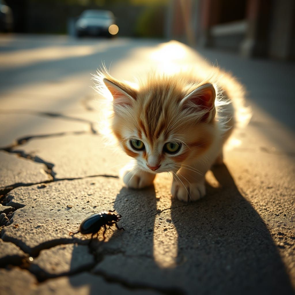 Whimsical Feline Hunter in Warm Cinematic Light
