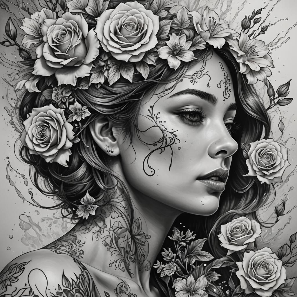 Floral Tattoo Design in Hyperrealistic Fine Line Style