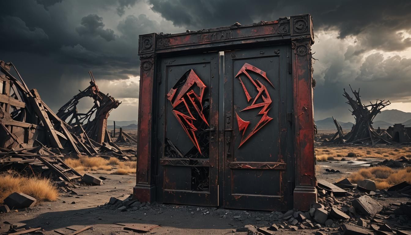 Metallica Logo on Ancient Door in Dark Surrealism