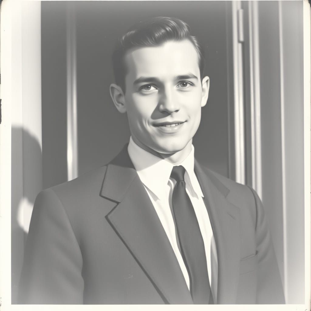 Faded 1950s Photo of Young Man in Suit