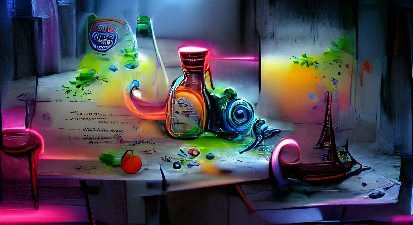 Colorful Fairy Tale Painting with Neon Accents