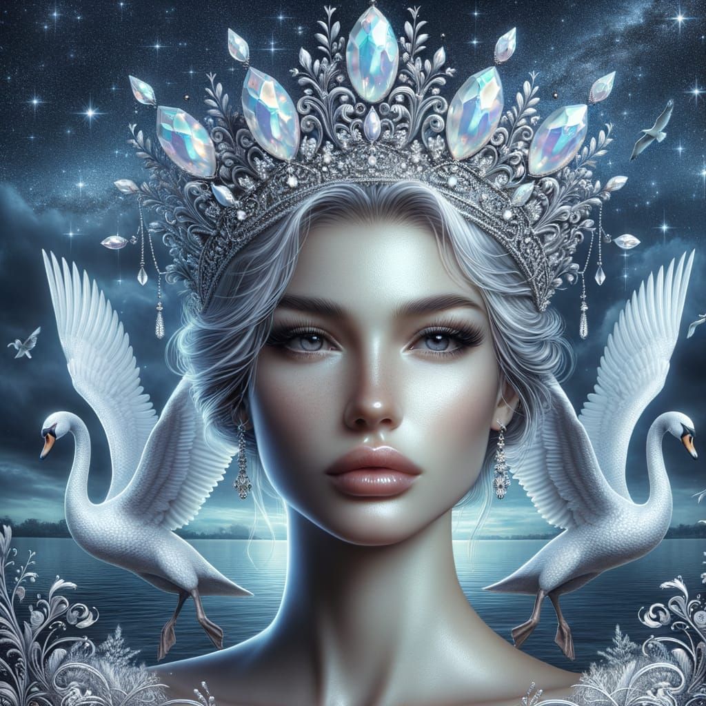 Opalescent Swan Princess 3D Sculpture