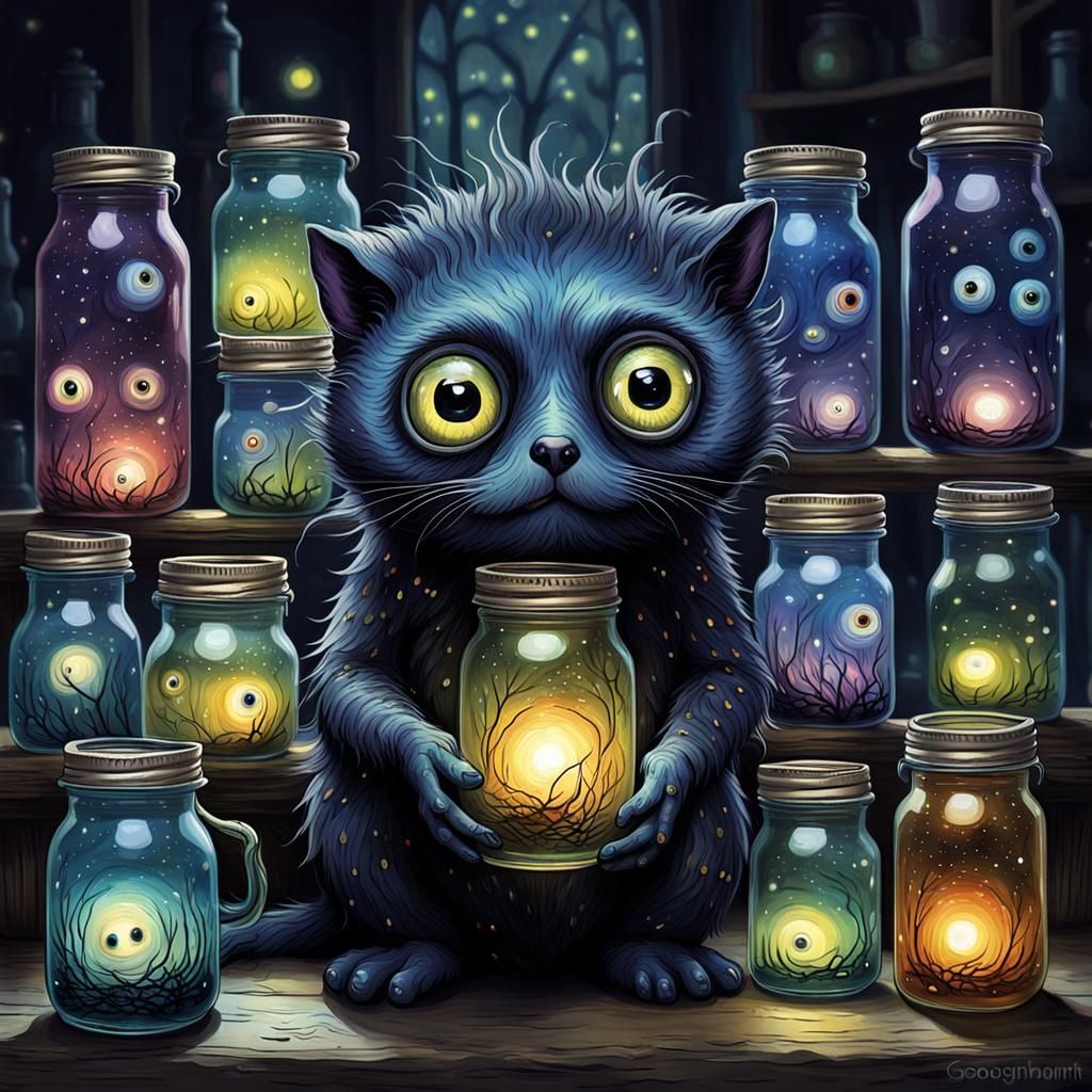 Gothic Creature with Jars of Dreams, Digital Art