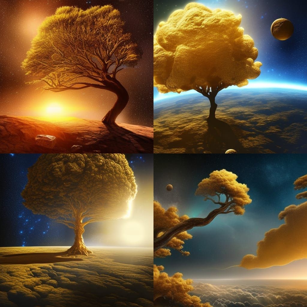 Golden Tree in Meteorite: Digital Matte Painting