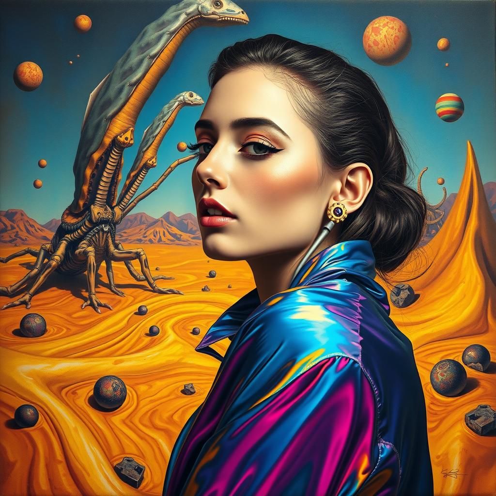 Surreal Woman in a Dreamlike Hyperrealistic Landscape
