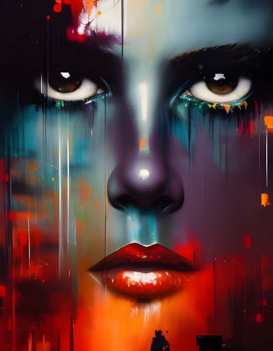 Gigantic Clock Eyes Portrait in Graffiti Art Style