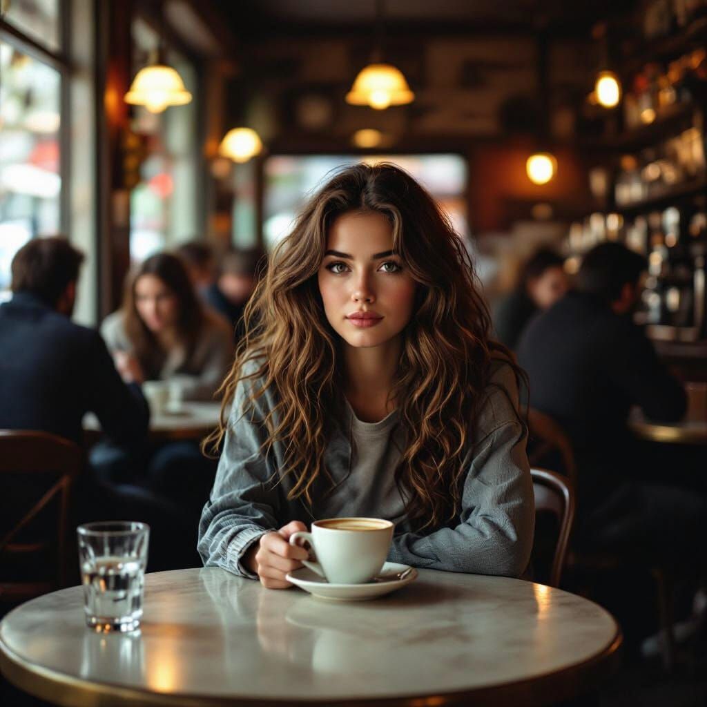 Woman in Dim Cafe: a Vintage Film Aesthetic