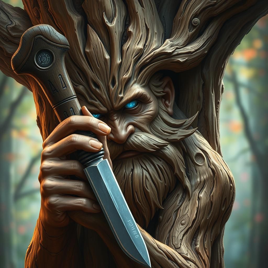 Fantasy Tree Spirit Carving Itself Free