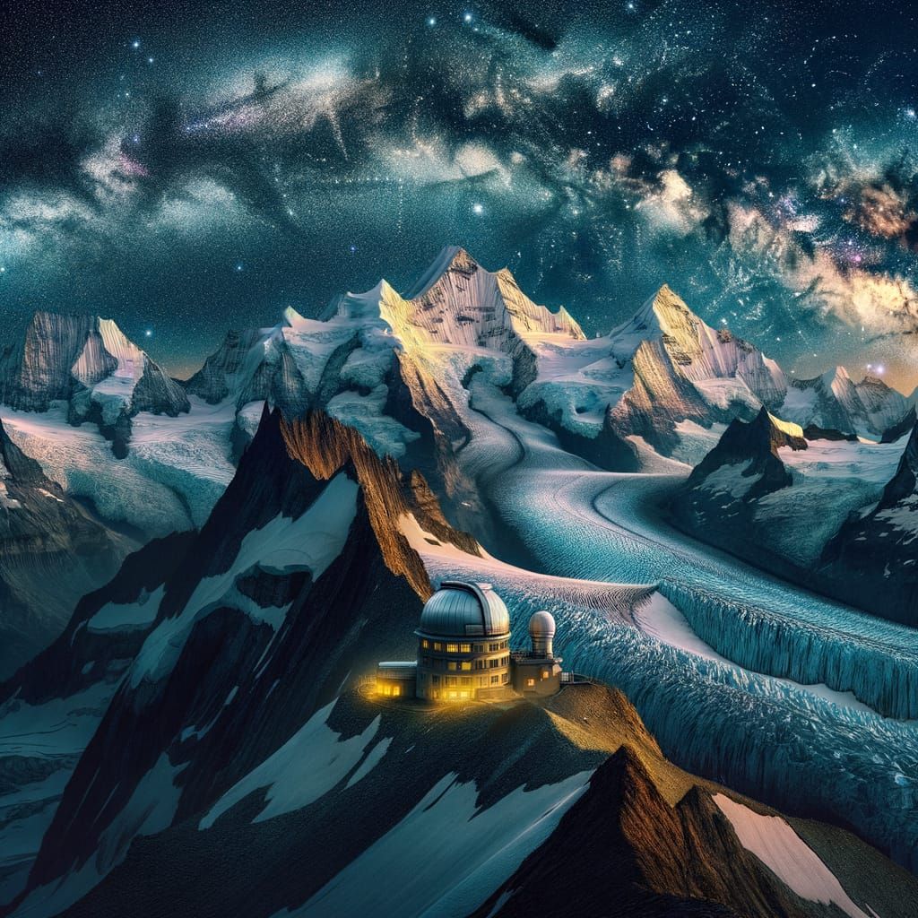 Cosmic Night Over Mystical Swiss Alps Observatory