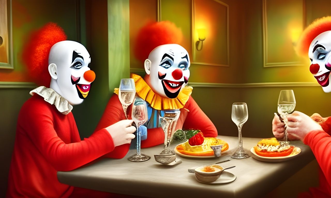 Clowns on Romantic Date in Fantasy Restaurant