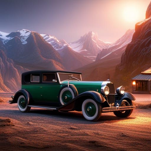 Detailed Matte Painting of a Classic Car
