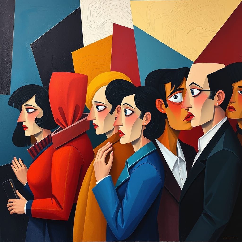 Shocked Queue in Abstract Cubist Style