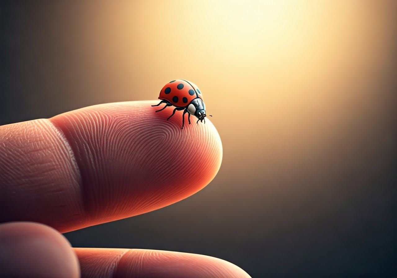Macro Photo of Finger with Robot Ladybug