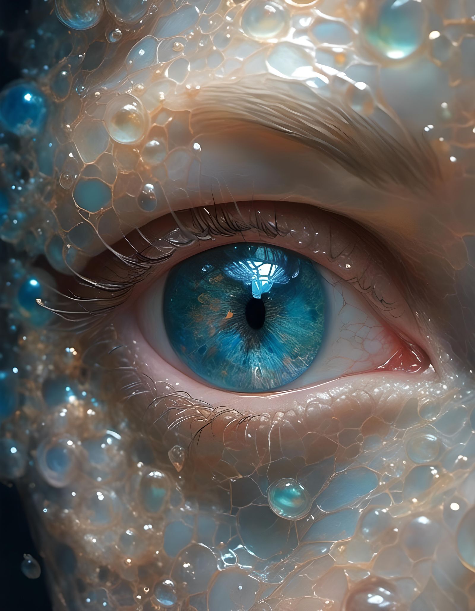 Otherworldly Being with Opalescent Eyes, Bioluminescent Skin