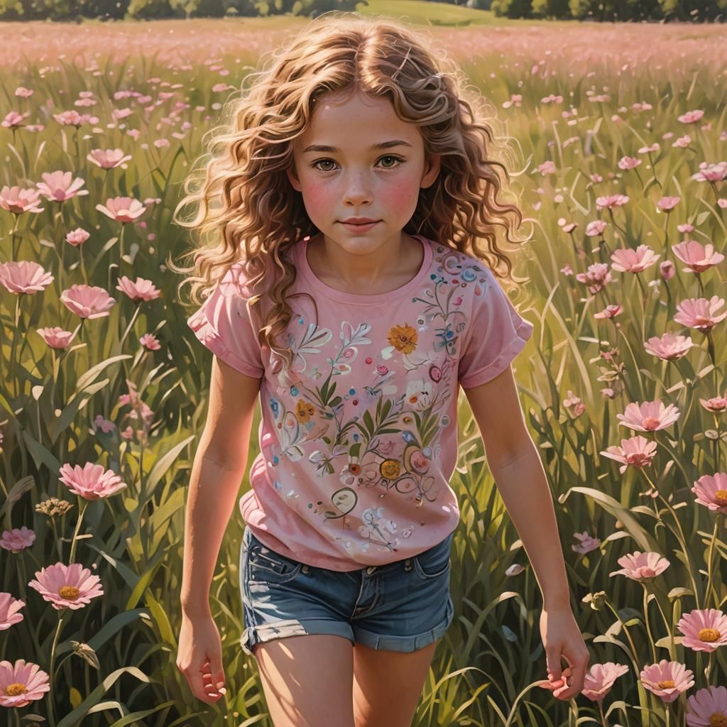 Girl in Meadow: Whimsical Portrait Art