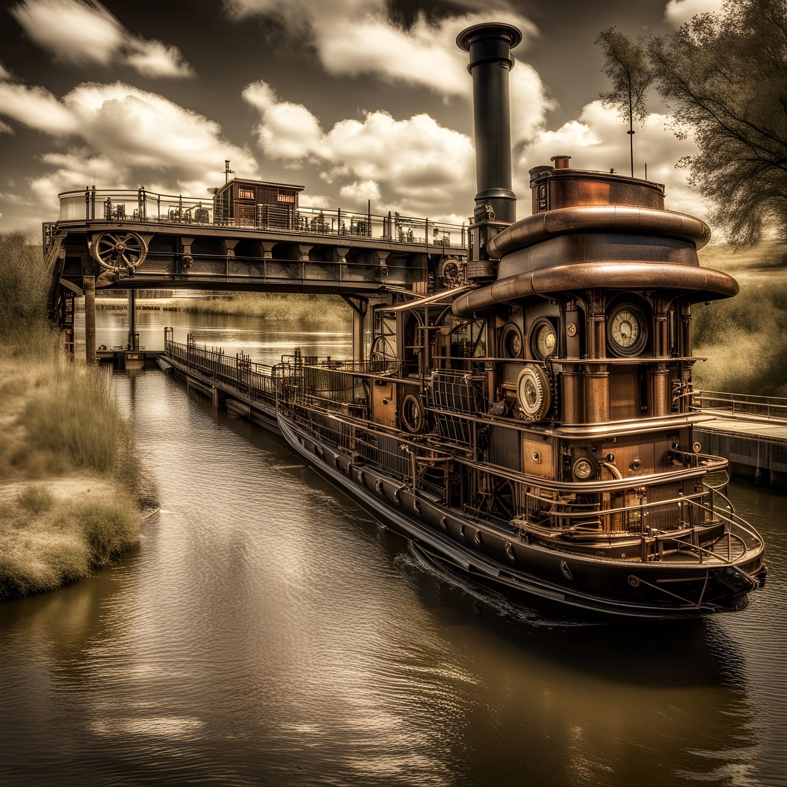 Steampunk Drawbridge and Steamboat Photograph