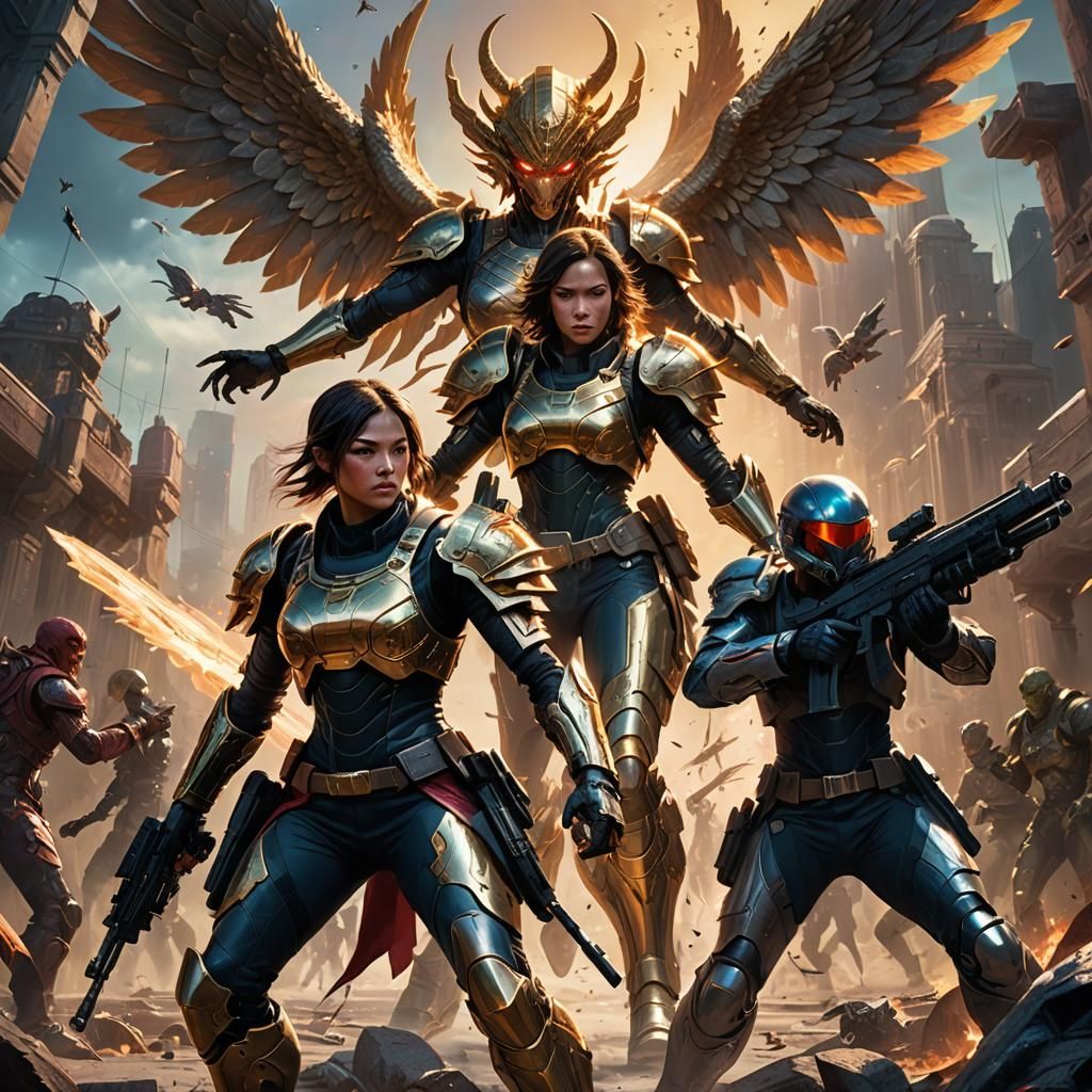 Fantasy Battle: Soldier and Angel vs. Alien Horde