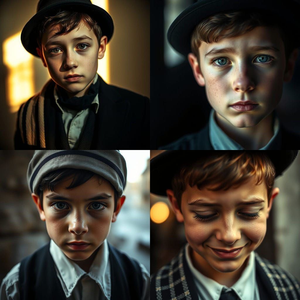 Intense Portrait of a Jewish Boy in Street Photography Style
