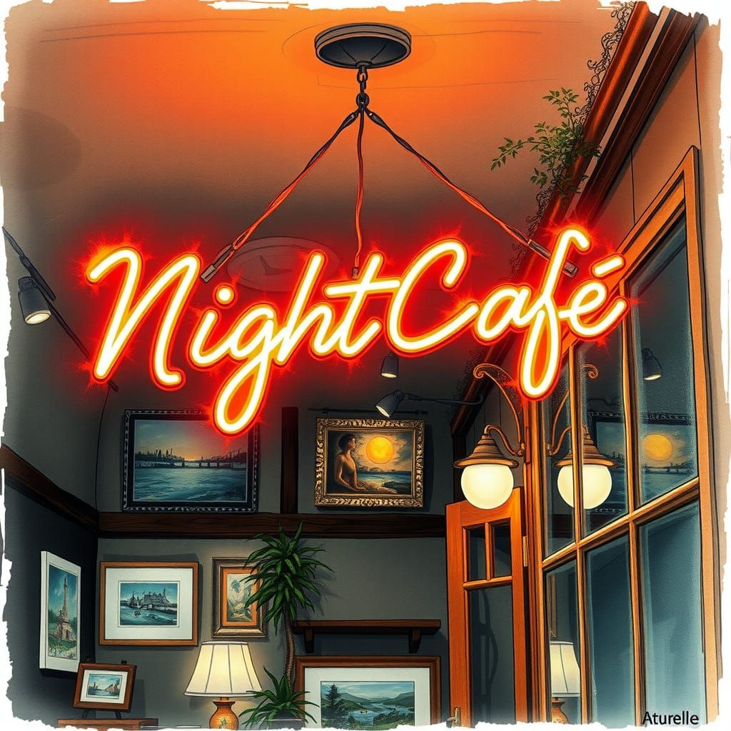 NightCafe Neon Sign in Cosy Art Gallery