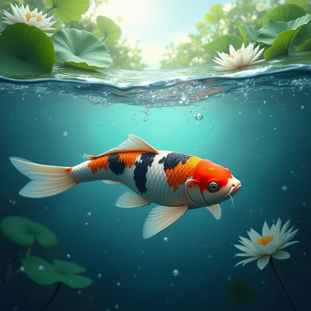 Realistic Koi Fish Swimming in a Clear Aquatic Scene