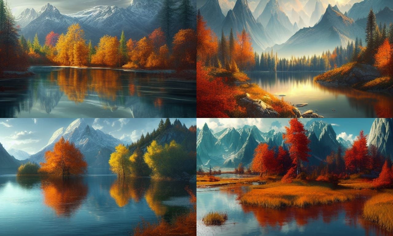 Autumnal Lake Landscape in Hyperdetailed Style