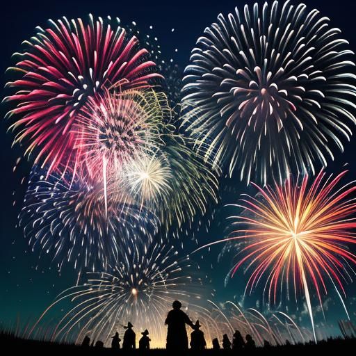 Vibrant Fireworks Display Generated by AI