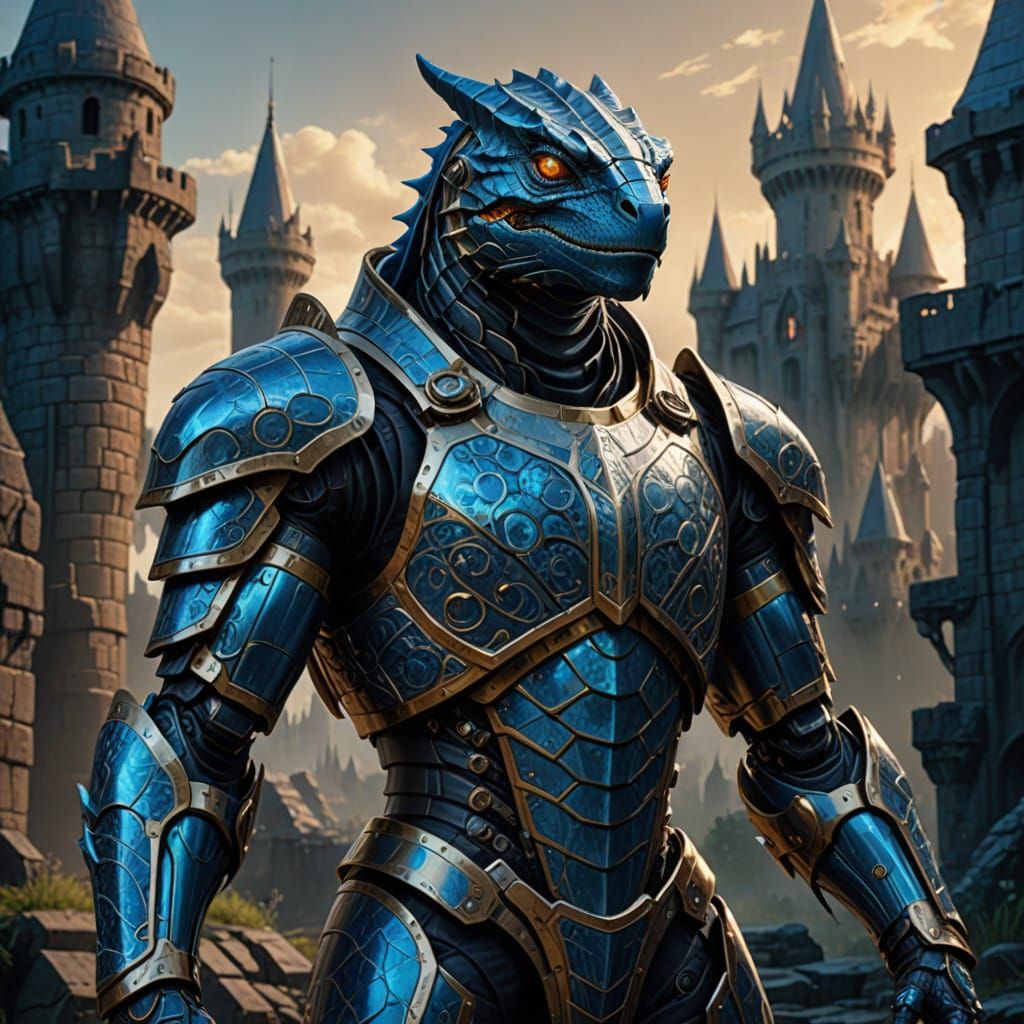 Cybernetic Lizard Knight in Golden Hour