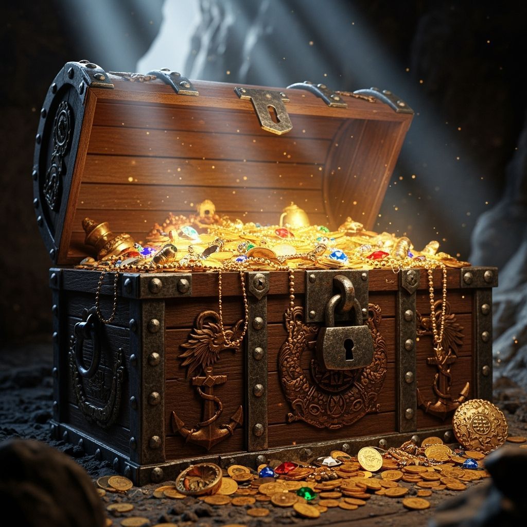 Mysterious Pirate Treasure Chest in Dark Cave
