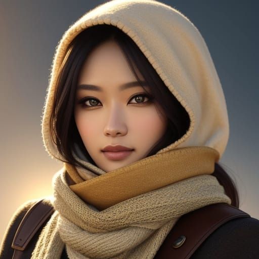 Asian Woman Portrait in Digital Art Style