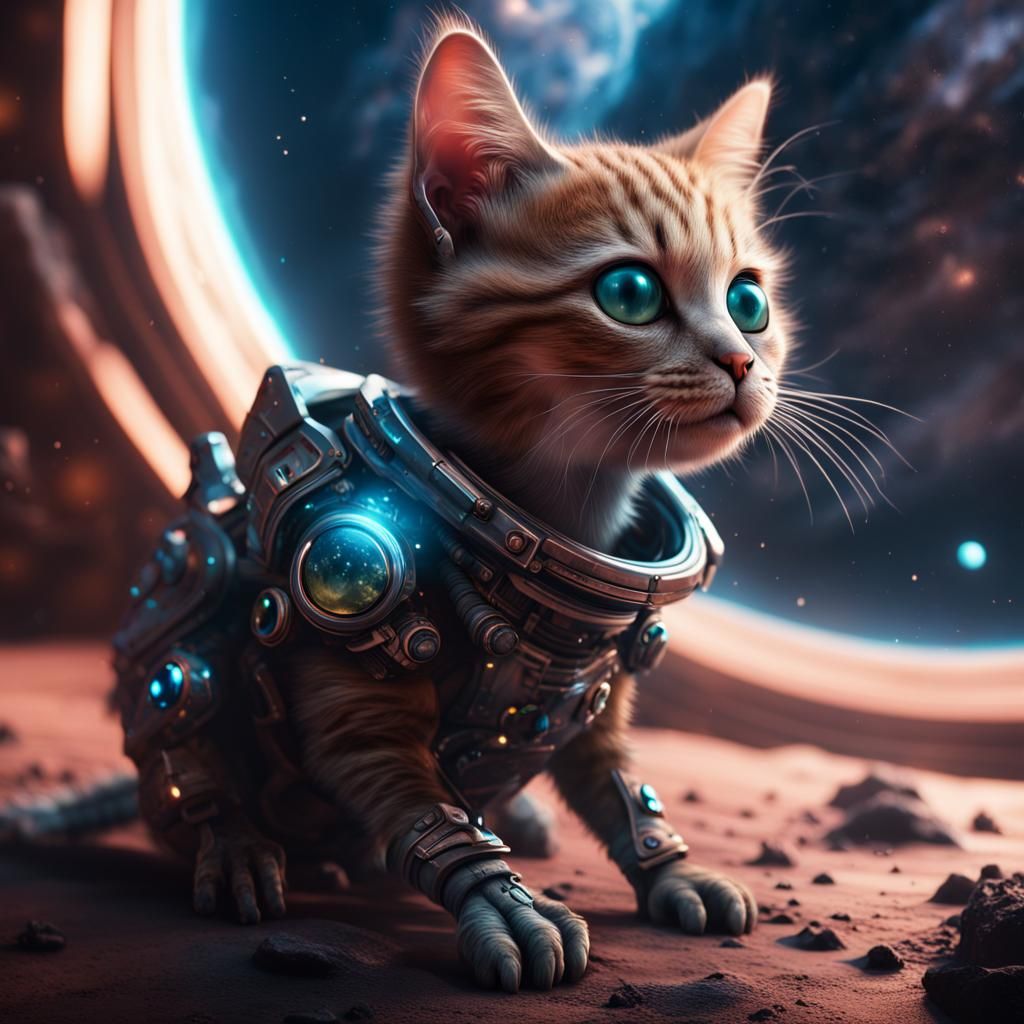 Fantastical Alien Kitten in Space: Digital Art