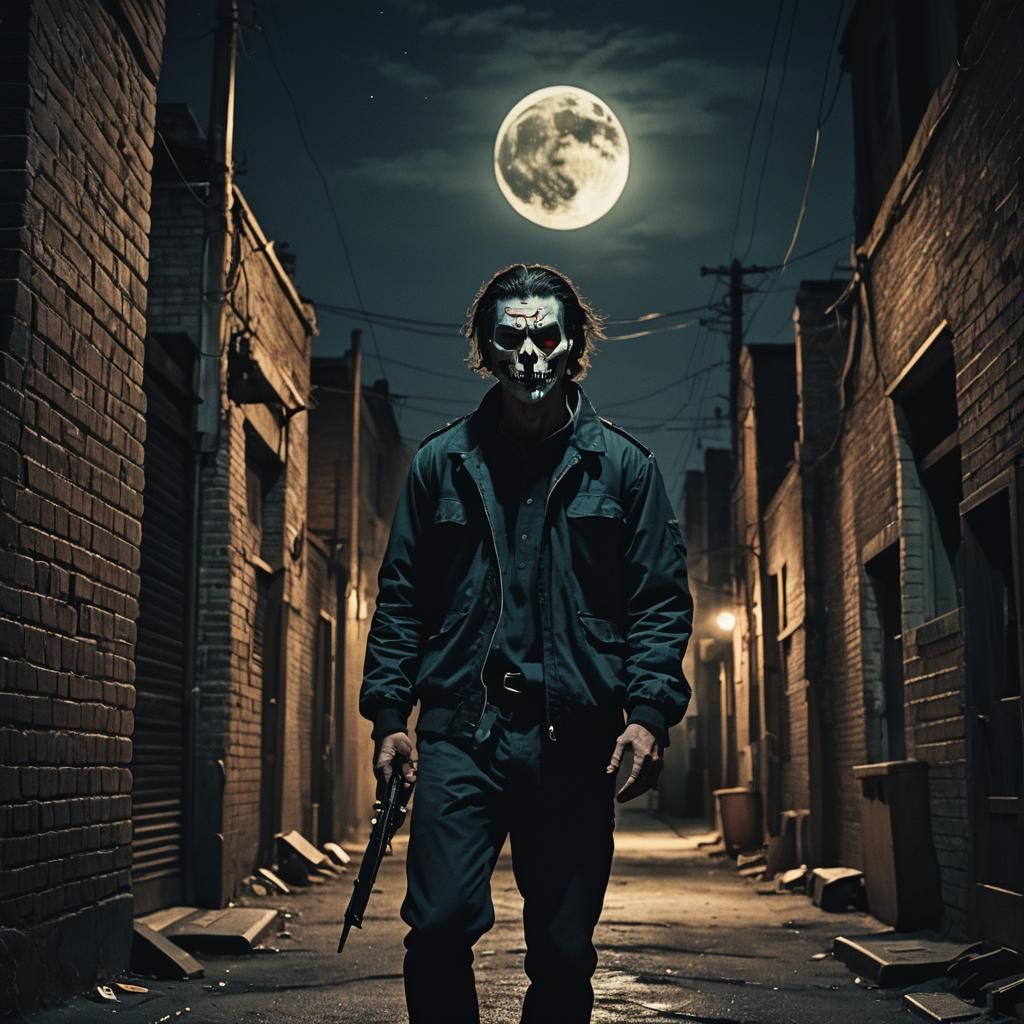 Menacing Figure in Dark Alleyway: Cinematic Film Still