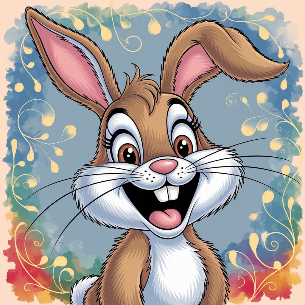 Cheerful Cartoon Bunny in Children's Book Style