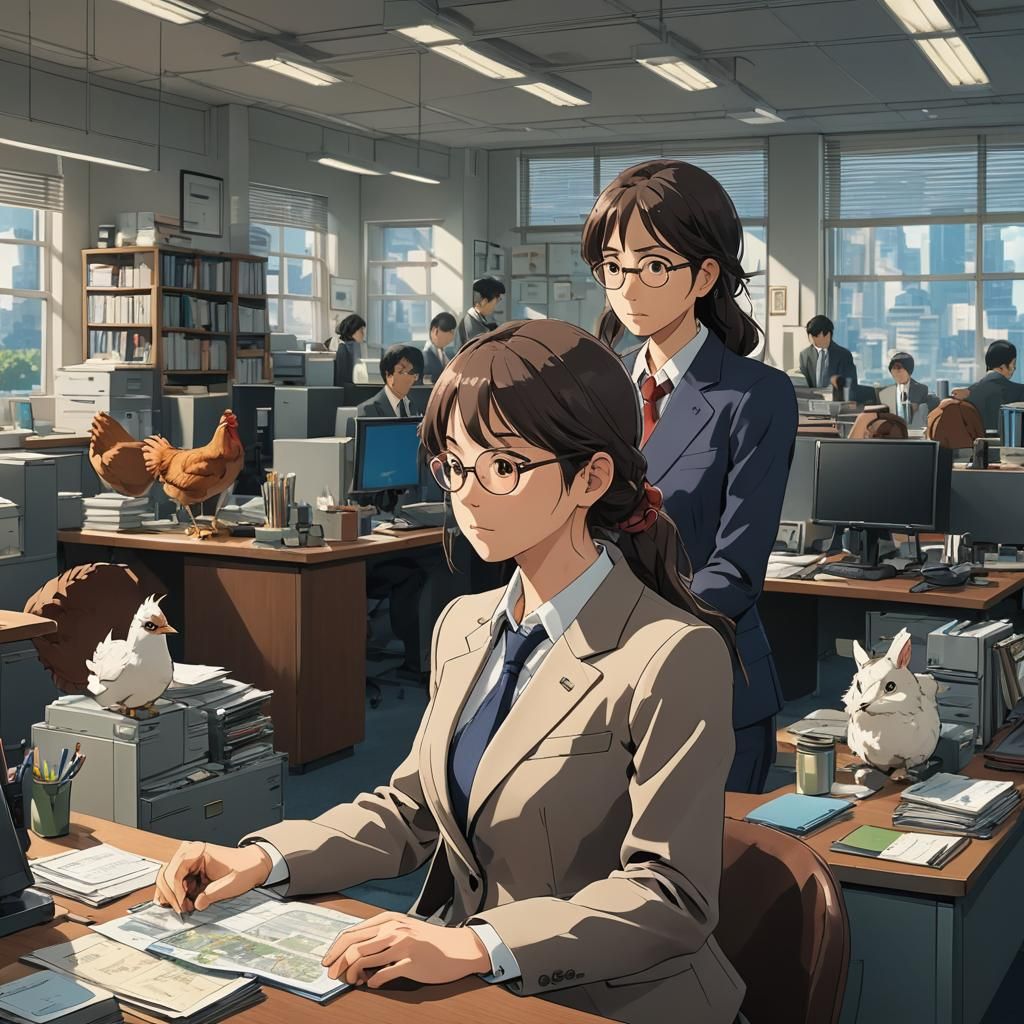 Hen in Business Suit: Studio Ghibli Anime Style