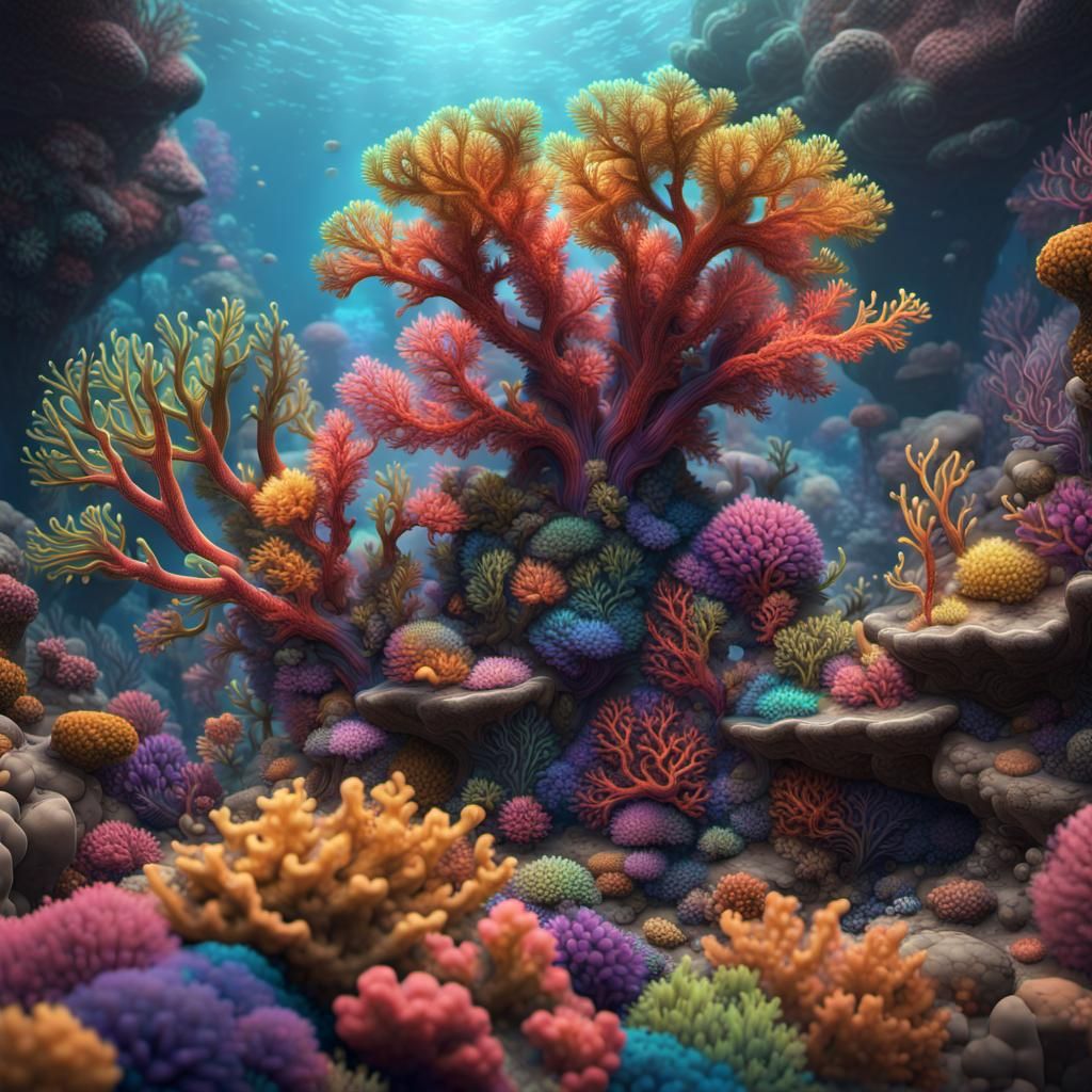 Colorful Rainbow Corals in Detailed Fantasy Art