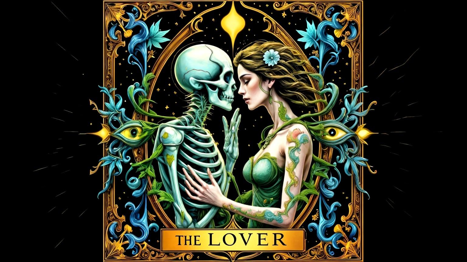 Mystic Cannabis Lovers Tarot Card Ink Illustration