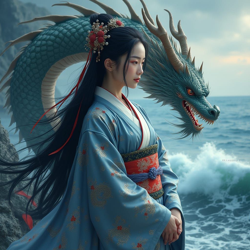 Edo Period Goddess of the Sea in a Midnight Storm